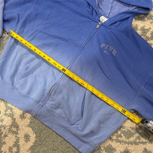 PINK Victoria’s Secret campus graphic full zip hoodie sweatshirt blue ombré L - Picture 7 of 8